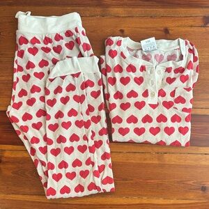 Women's Heart Pattern Pajama Set - Red & White